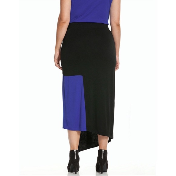 Lane Bryant Maxi Skirt Black Blue Asymmetrical Hem, Size 18/20 - Picture 2 of 8